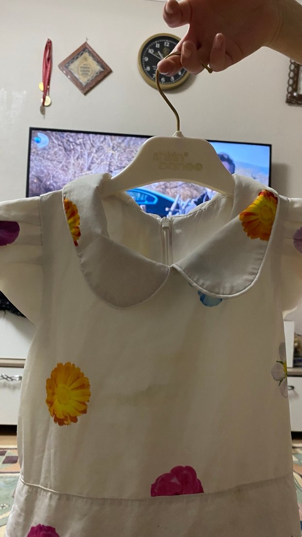 Çiçek Desenli Kız Elbisesi, Kısa Kollu, Pileli - Görsel 2