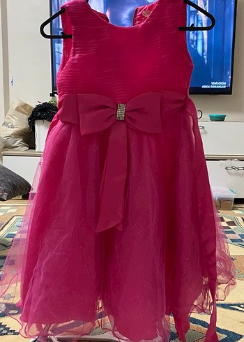 Kız Çocuk Pembe Fiyonklu Elbise - Görsel 2