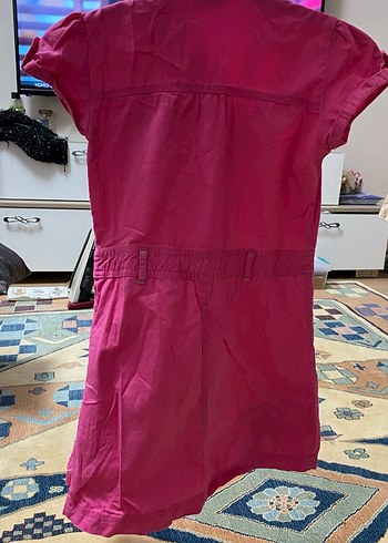 Kız Çocuk Düğmeli Pembe Elbise - Görsel 3