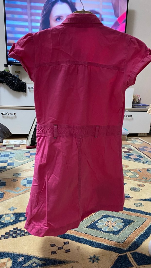 Kız Çocuk Düğmeli Pembe Elbise - Görsel 3