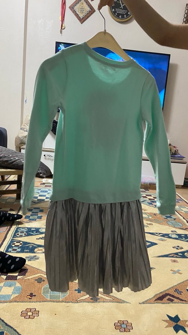 Kız Çocuk Gri Uzun Kollu Baskılı Elbise - Görsel 2