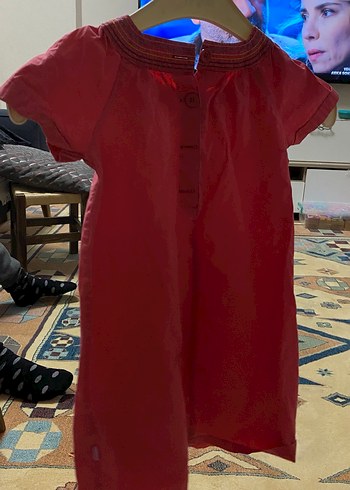 Kelebek Nakışlı Kız Çocuk Kırmızı Elbise - Görsel 3