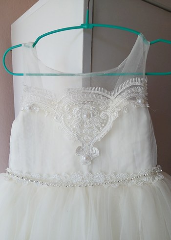 Zara Beyaz Dantel İşlemeli Kız Çocuk Abiye Elbise