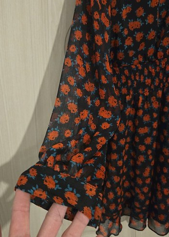 Çiçek Desenli Uzun Kollu Mini Elbise - Görsel 3