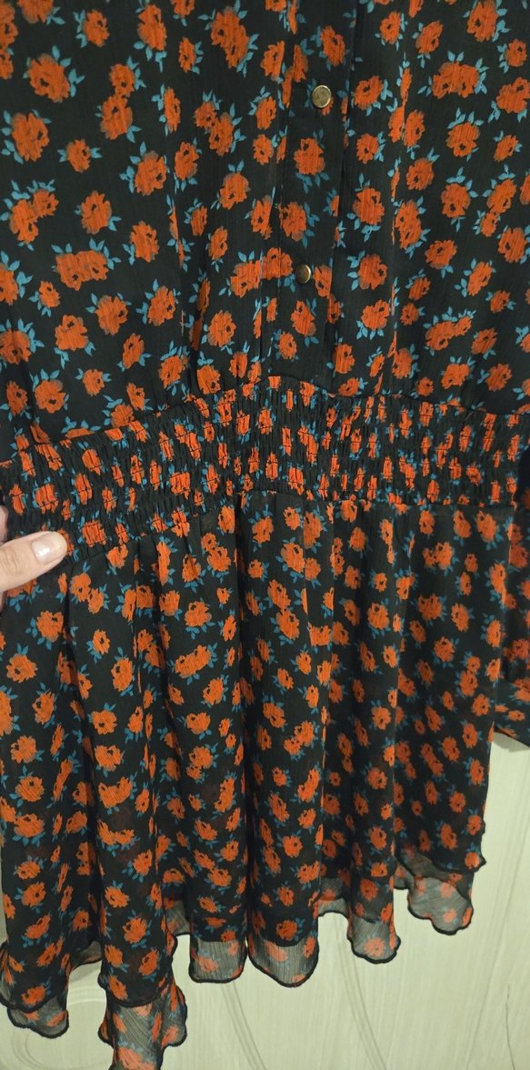 Çiçek Desenli Uzun Kollu Mini Elbise - Görsel 2