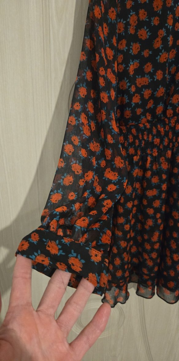 Çiçek Desenli Uzun Kollu Mini Elbise - Görsel 3