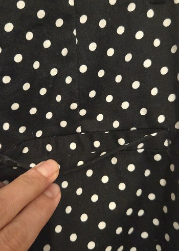 Siyah Puantiyeli Düğmeli Kadın Kumaş Pantolon - Görsel 6