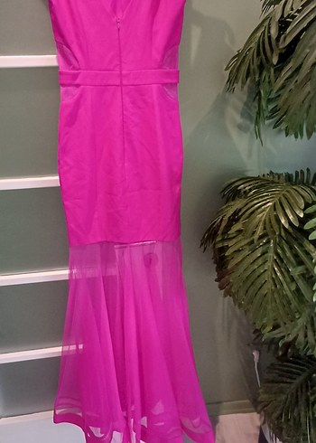 Abiye Pembe V Yakalı Kemerli Midi Elbise