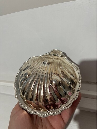  Beden Vintage İstiridye havyarlık tabak gümüş kaplama