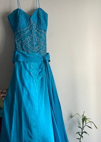 Fairycore y2k Mavi  İşlemeli Uzun Abiye Elbise - Görsel 5