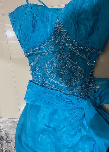 Fairycore y2k Mavi  İşlemeli Uzun Abiye Elbise - Görsel 3