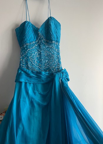 Fairycore y2k Mavi  İşlemeli Uzun Abiye Elbise - Görsel 4