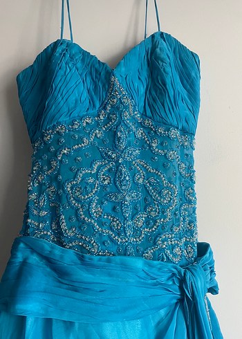 Fairycore y2k Mavi  İşlemeli Uzun Abiye Elbise - Görsel 6