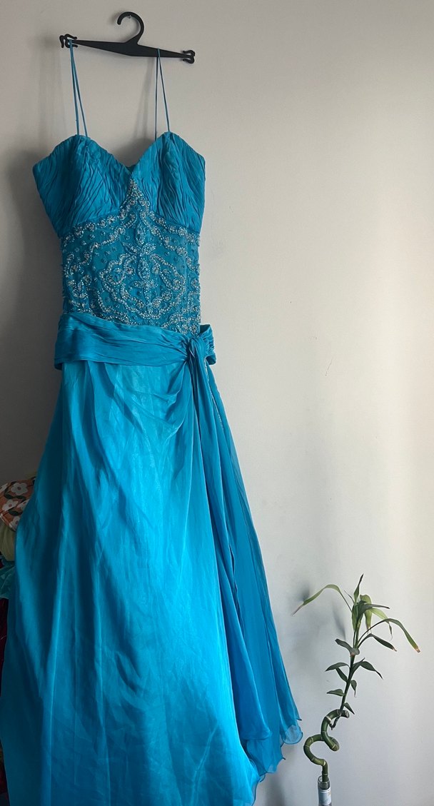 Fairycore y2k Mavi  İşlemeli Uzun Abiye Elbise - Görsel 5