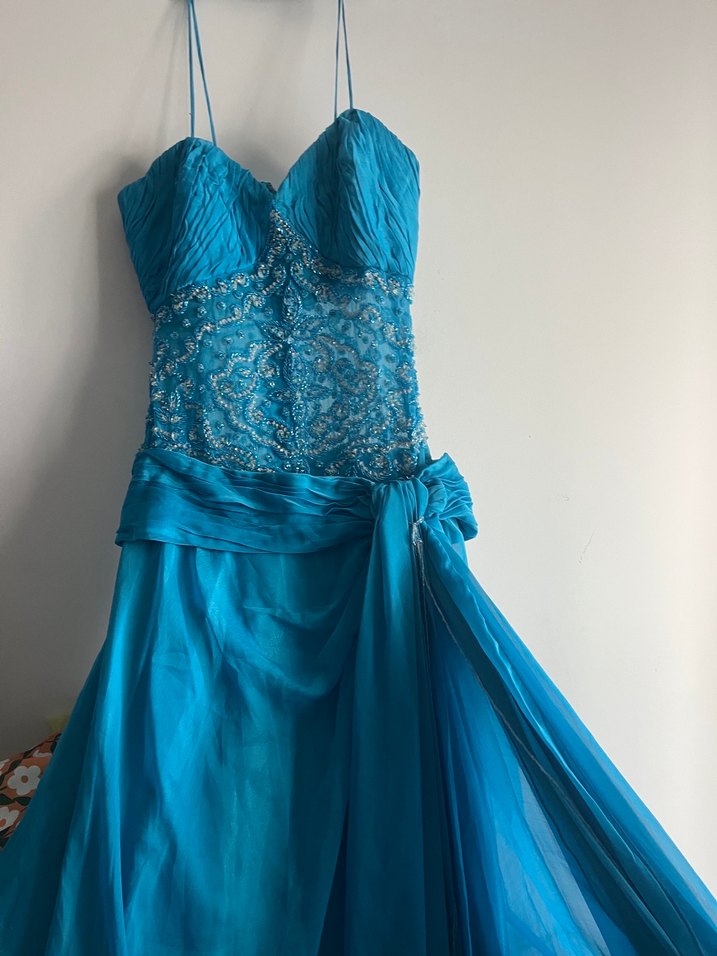 Fairycore y2k Mavi  İşlemeli Uzun Abiye Elbise - Görsel 4