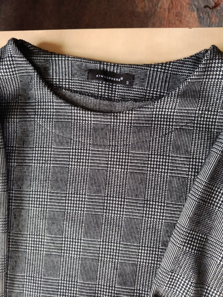 Gri Kısa Kollu Midi ekoseli Elbise - Görsel 2