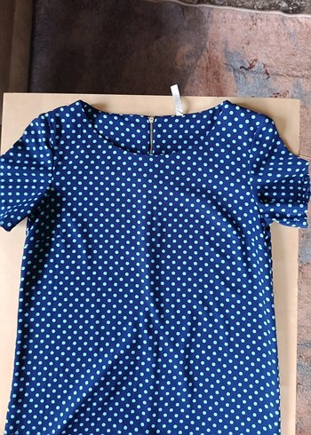 Mavi Puantiyeli Kısa Kollu elbise - Görsel 2