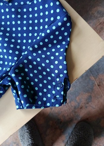 Mavi Puantiyeli Kısa Kollu elbise - Görsel 3