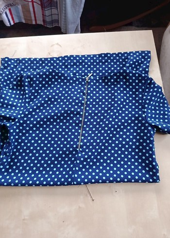 Mavi Puantiyeli Kısa Kollu elbise - Görsel 4