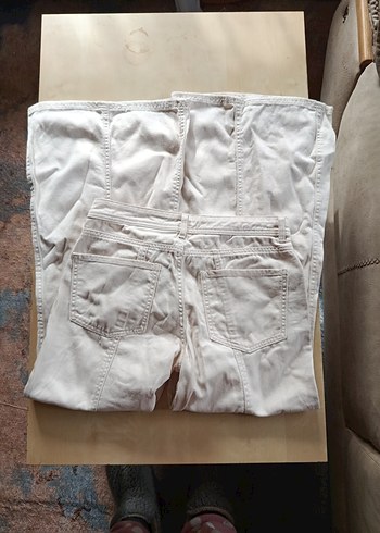 Bej Keten İspanyol paça Uzun Kadın Pantolon - Görsel 5