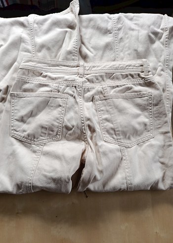 Bej Keten İspanyol paça Uzun Kadın Pantolon - Görsel 4