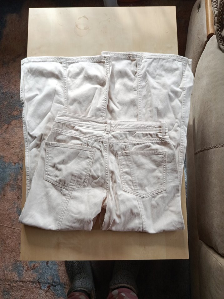 Bej Keten İspanyol paça Uzun Kadın Pantolon - Görsel 5