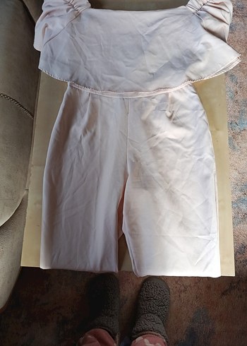 pudra pembeFırfırlı Straplez Keten Tulum - Görsel 2