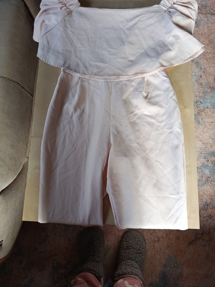 pudra pembeFırfırlı Straplez Keten Tulum - Görsel 2