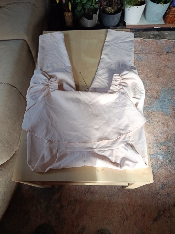 pudra pembeFırfırlı Straplez Keten Tulum - Görsel 3