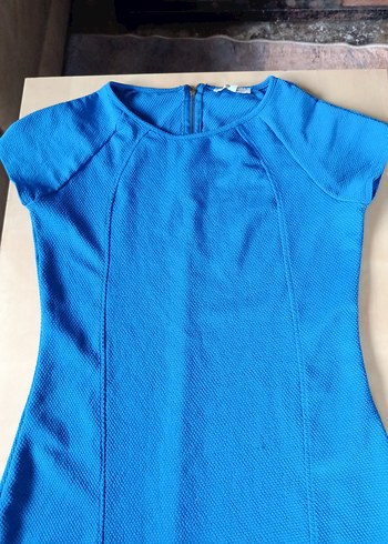 Mavi Kolsuz Midi Kalem Elbise - Görsel 4