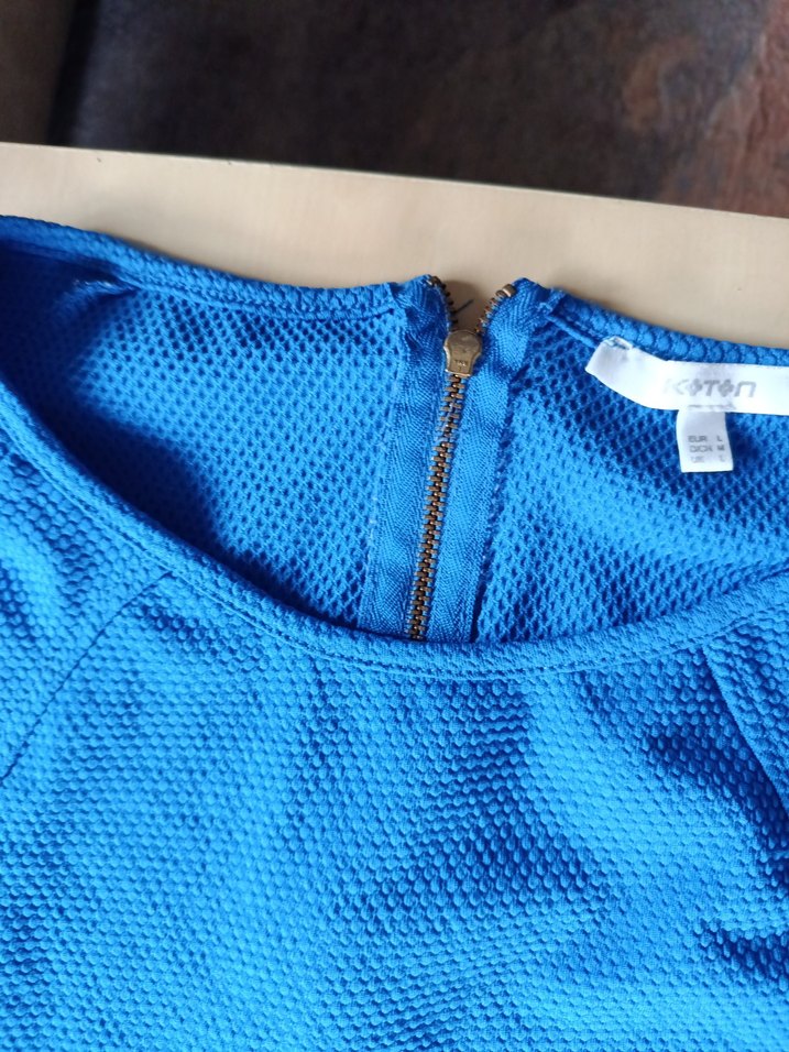 Mavi Kolsuz Midi Kalem Elbise - Görsel 3