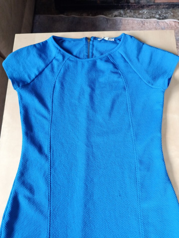 Mavi Kolsuz Midi Kalem Elbise - Görsel 4