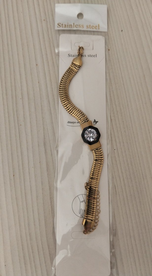 Altın Renk Zincir Detaylı Yılan Desenli Kadın Bileklik çelik - Görsel 2