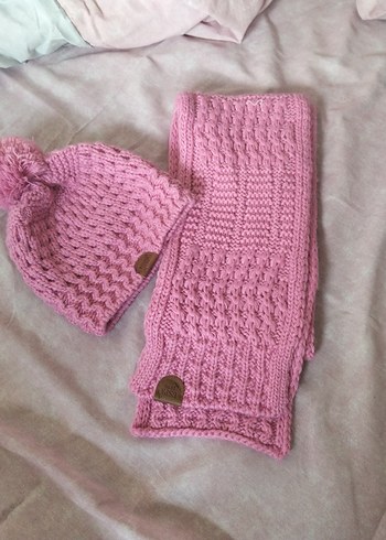 Pembe Örgü Çocuk Bere ve Atkı Seti - Görsel 4