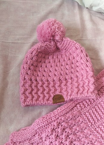 Pembe Örgü Çocuk Bere ve Atkı Seti - Görsel 3