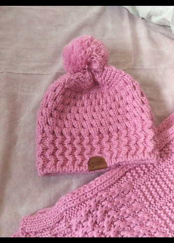 Pembe Örgü Çocuk Bere ve Atkı Seti - Görsel 6