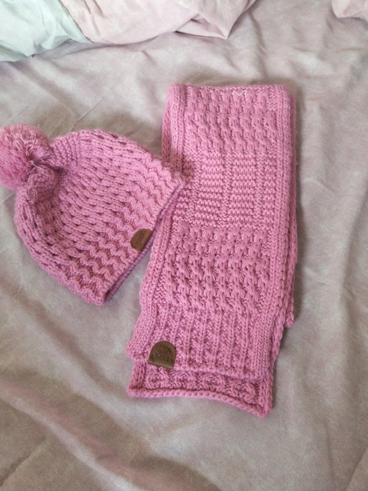 Pembe Örgü Çocuk Bere ve Atkı Seti - Görsel 4