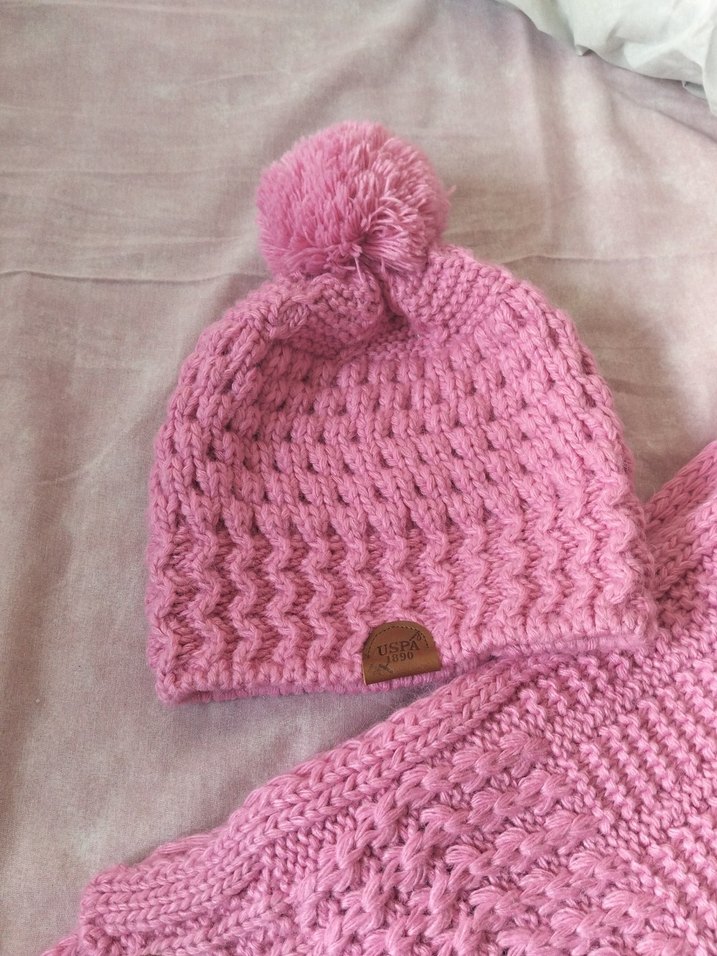 Pembe Örgü Çocuk Bere ve Atkı Seti - Görsel 3