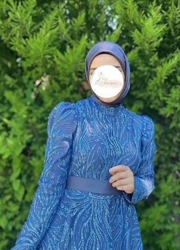 38 Beden mavi Renk Tesettür prenses indigo kiralık abiye