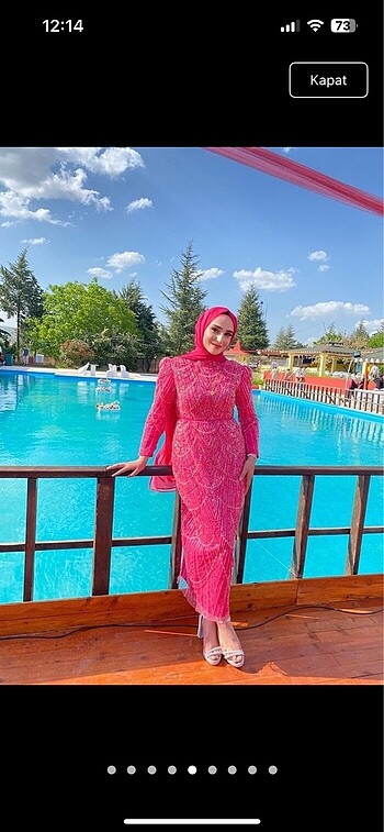Diğer Tesettür taşlı fuşya abiye