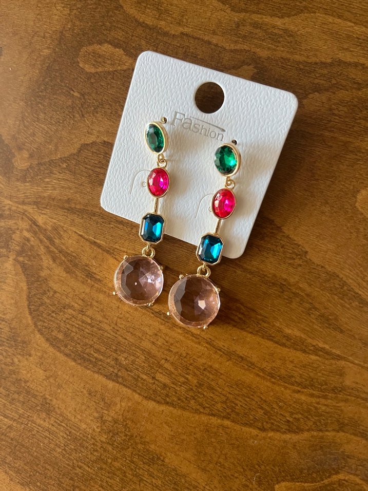 Renkli Uzun Payetli Kadın Küpeler - Görsel 2