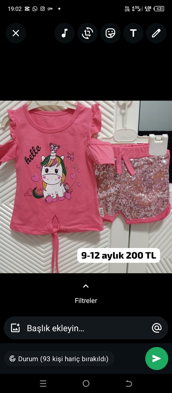Sarı Kız Bebek Payetli Kısa Kollu Takım - Görsel 2
