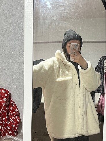 Diğer peluş hırka peluş mont beyaz ekru puf