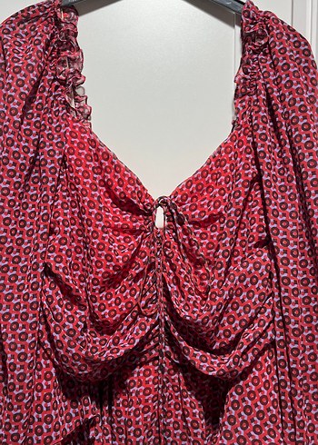 Adil Işık Bordo V Yaka Fırfırlı Mini Bohem Elbise - Görsel 2