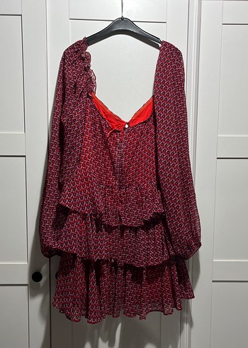 Adil Işık Bordo V Yaka Fırfırlı Mini Bohem Elbise - Görsel 3