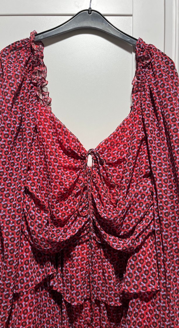 Adil Işık Bordo V Yaka Fırfırlı Mini Bohem Elbise - Görsel 2