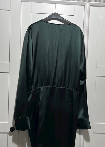 Yeşil V Yaka Midi Drapeli Gece Elbisesi - Görsel 3