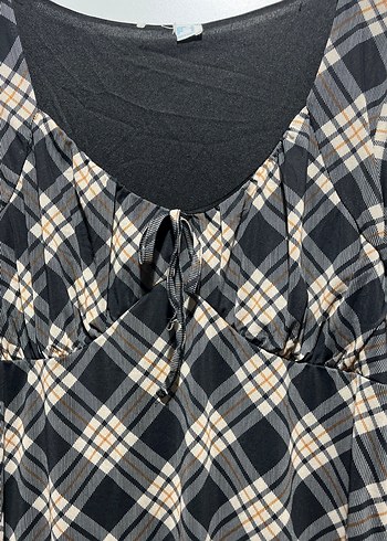 Kahverengi Ekose Desenli Midi Uzun Kollu Elbise - Görsel 4