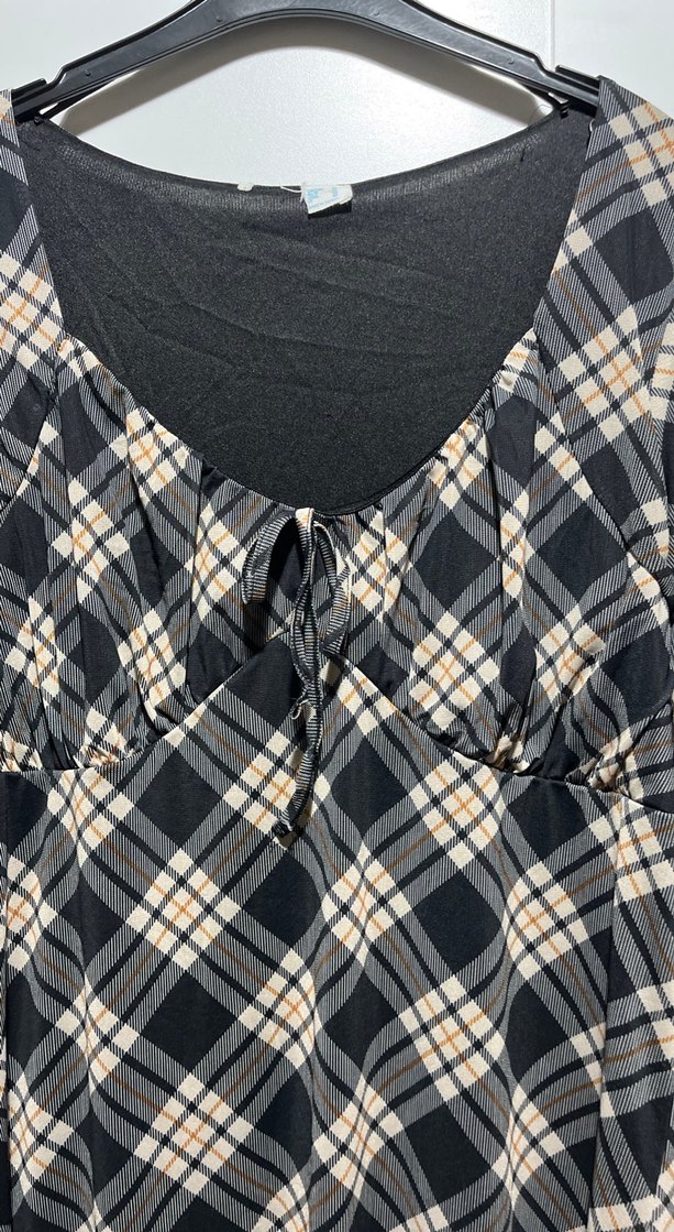 Kahverengi Ekose Desenli Midi Uzun Kollu Elbise - Görsel 4