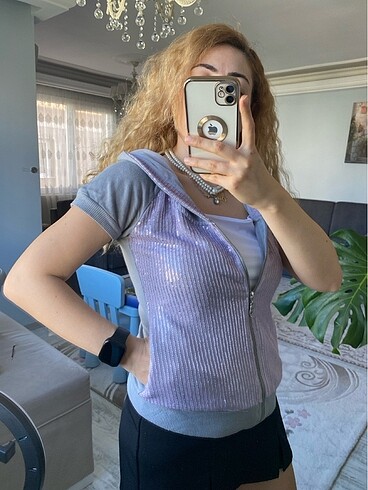 s Beden gri Renk pul payetli sportif üst kısa kollu ceket